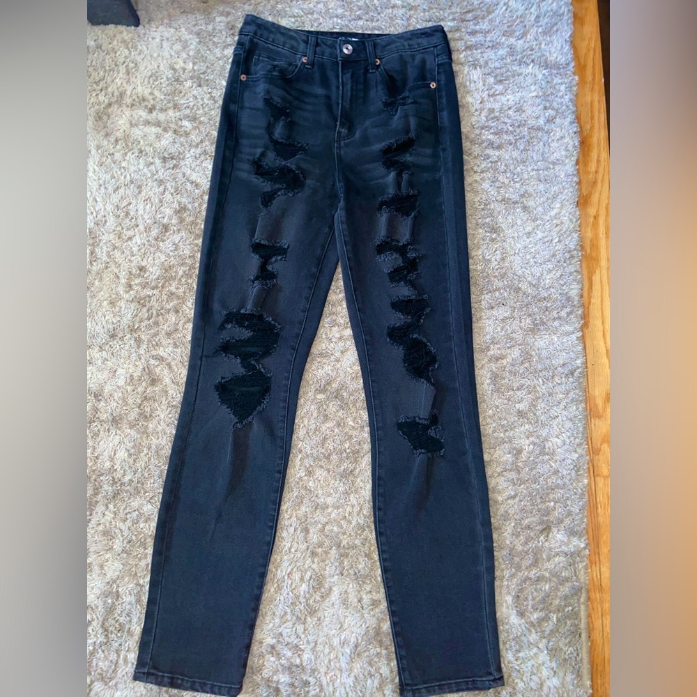 FASHION NOVA black distressed straight leg jeans - 3/S